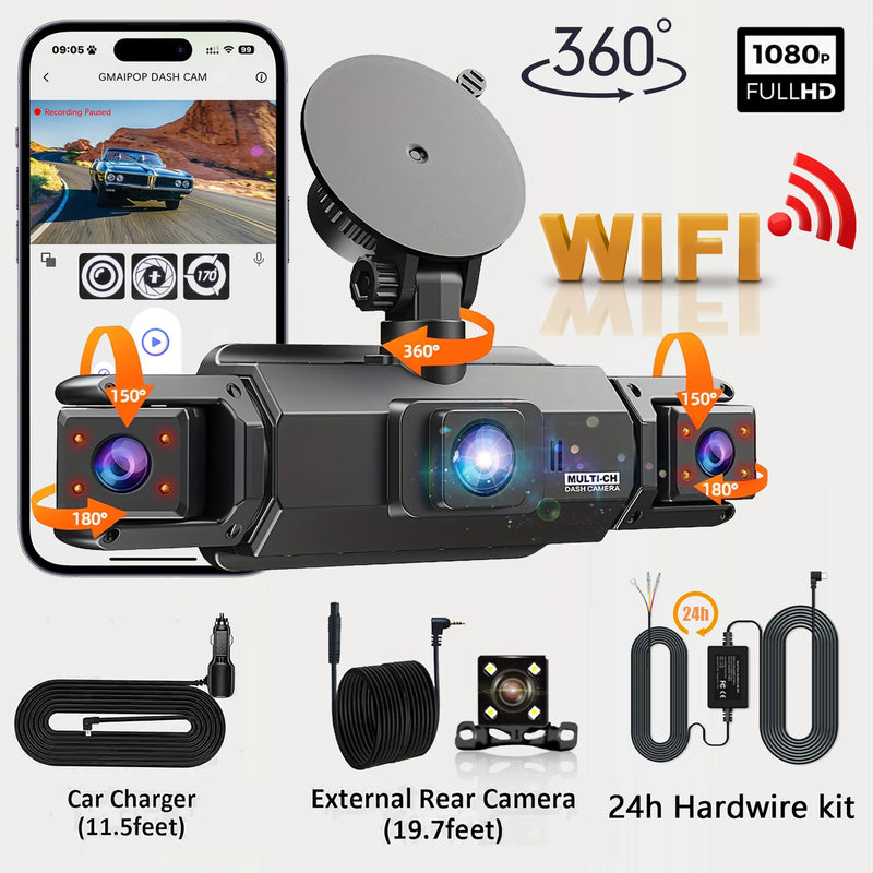 4-Channel HD Dashcam with WiFi & Night Vision