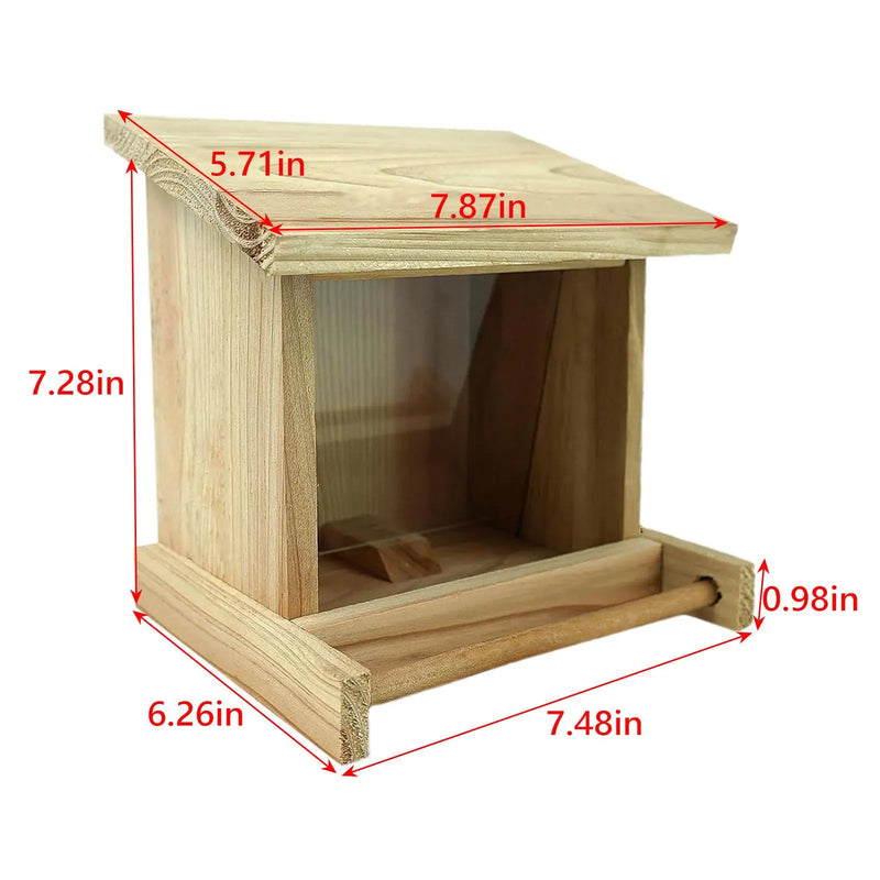 Rustic Wooden Bird Feeder with Clear Viewing Window