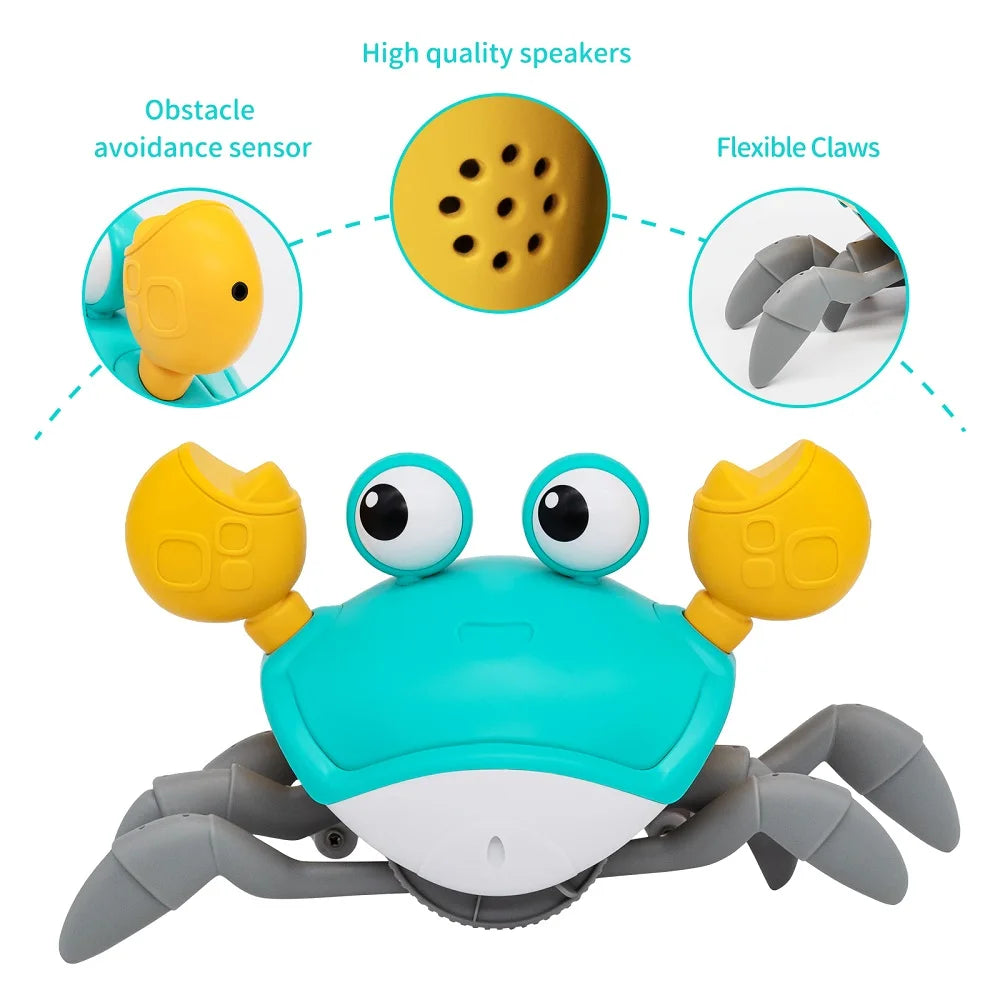 Interactive Musical Crawling Crab Toy with Obstacle Avoidance