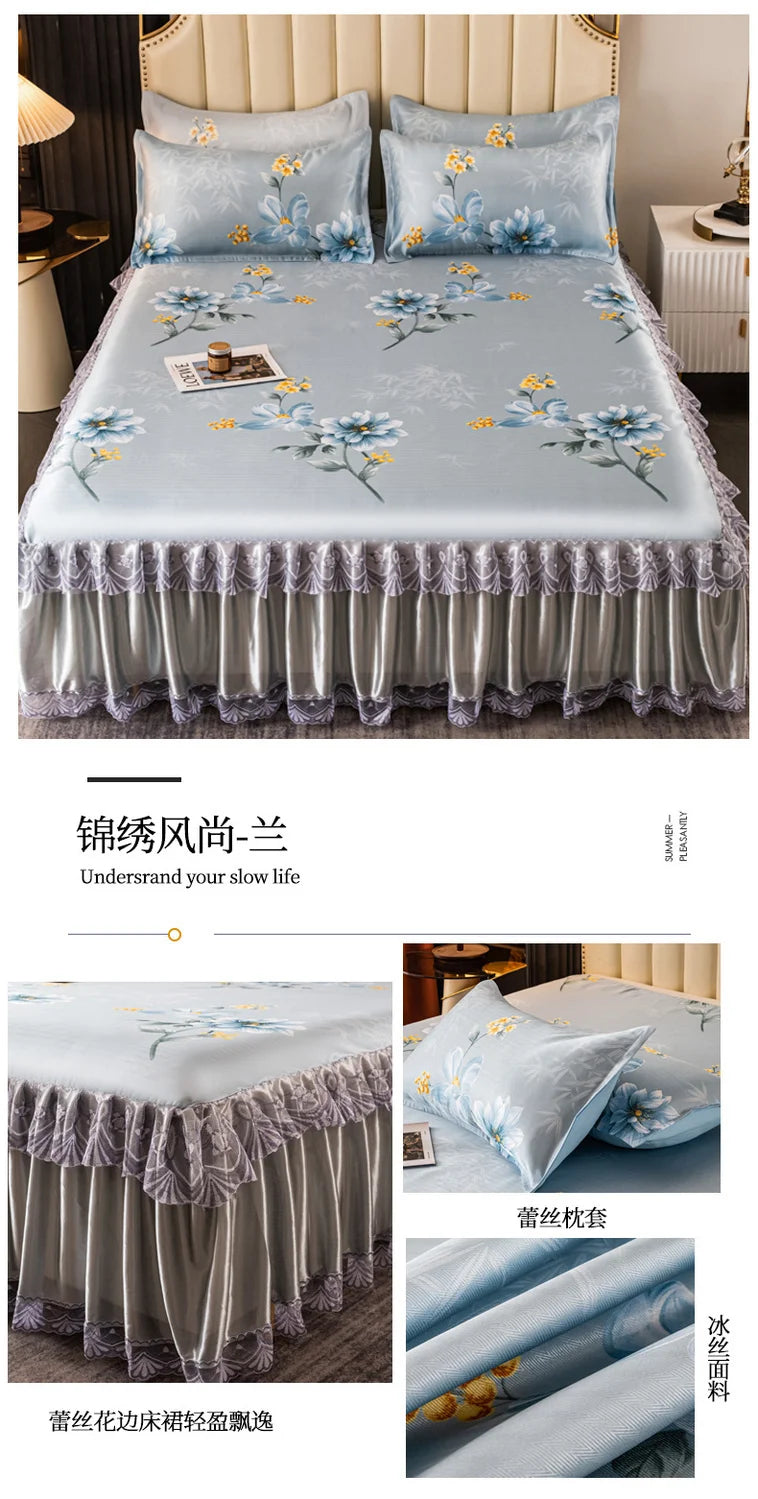 4-Piece Royal Blue Bedding Set with Bed Skirt and Pillow Covers