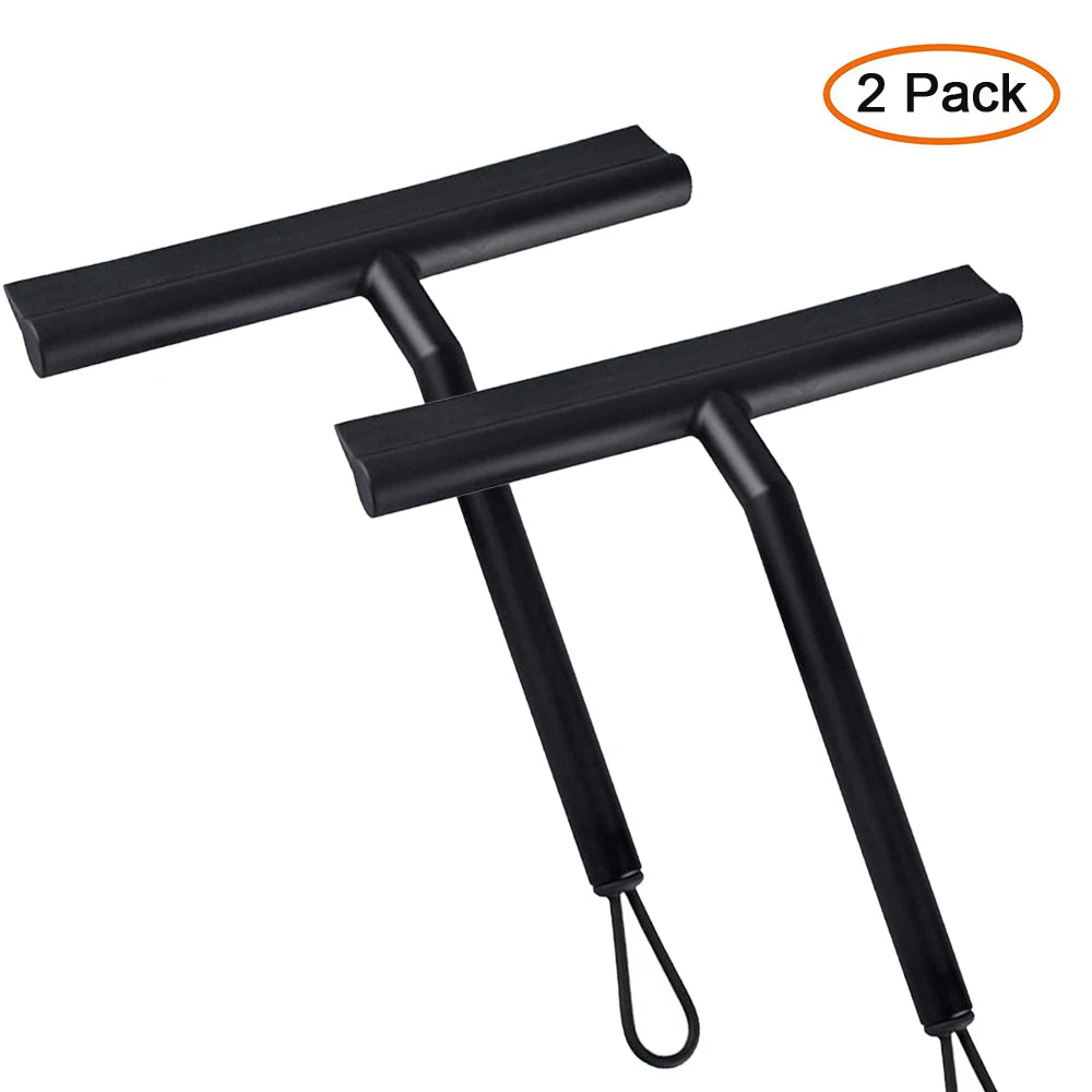 Shower Squeegee with Hanging Silicone Holder for Glass Doors & Mirrors