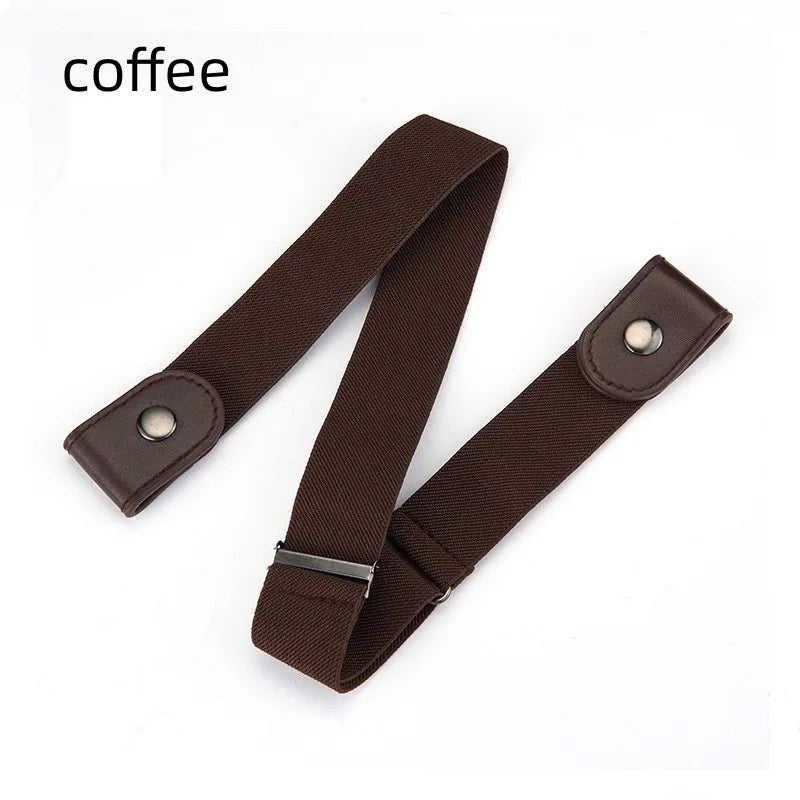 A dark brown no-buckle stretch elastic belt for men and women.