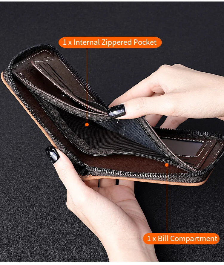 Vintage Waxed Leather Bifold Wallet with Coin Pocket