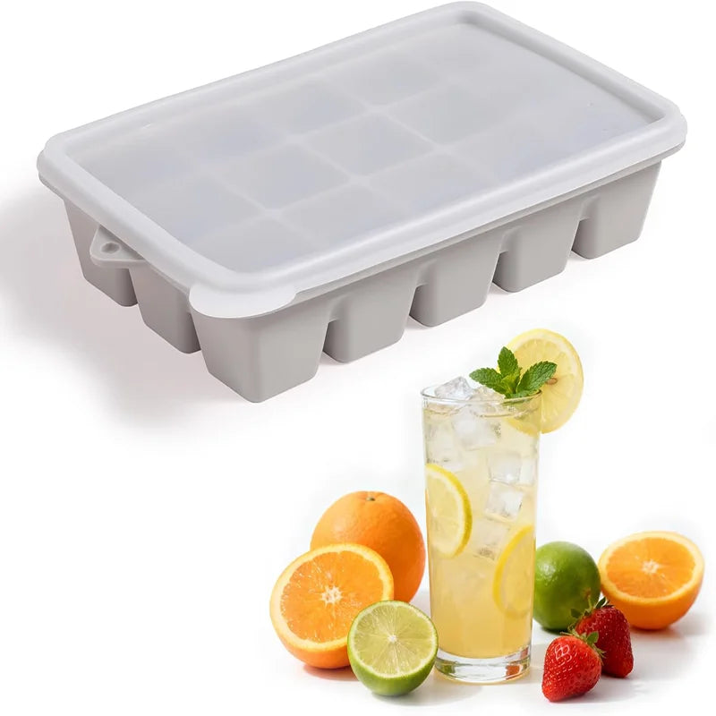 Reusable Silicone Ice Cube Tray with Lid