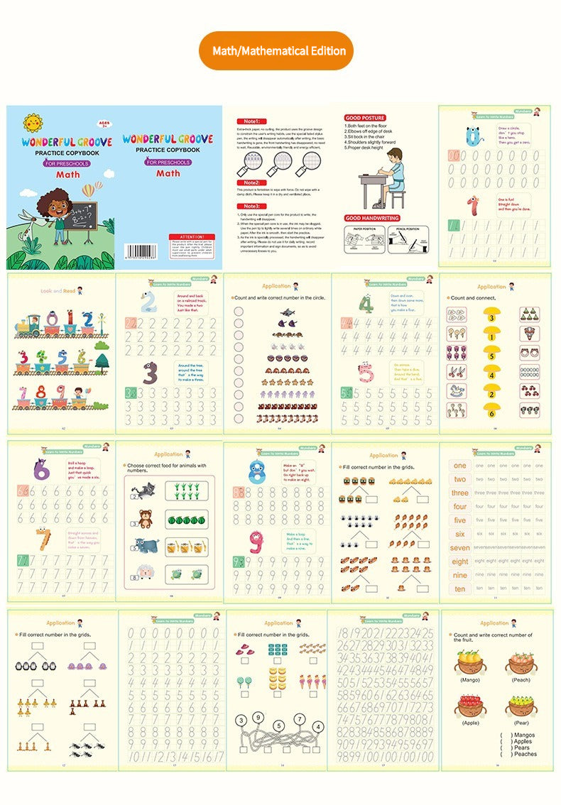 Math/Mathematical Edition practice copybook with tracing and writing exercises for children