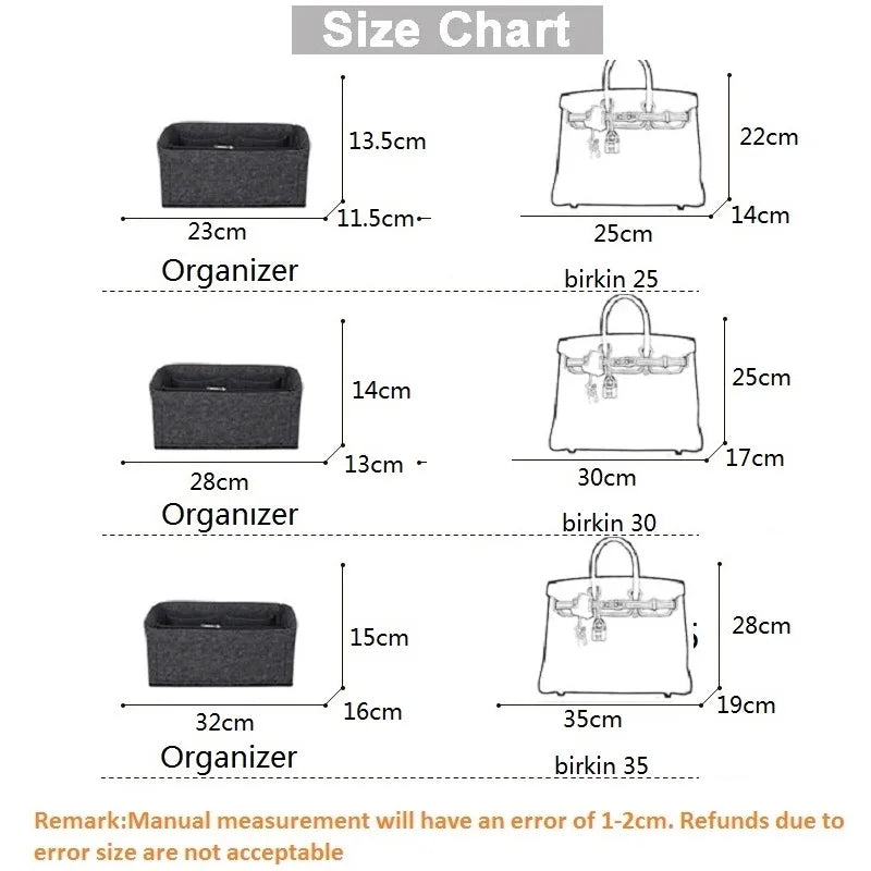 Felt Handbag Organizer Insert with Multi-Pocket Design