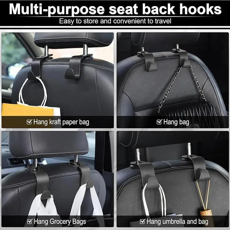 Universal Car Headrest Hooks (4-Pack) – Organize Handbags, Groceries & Jackets