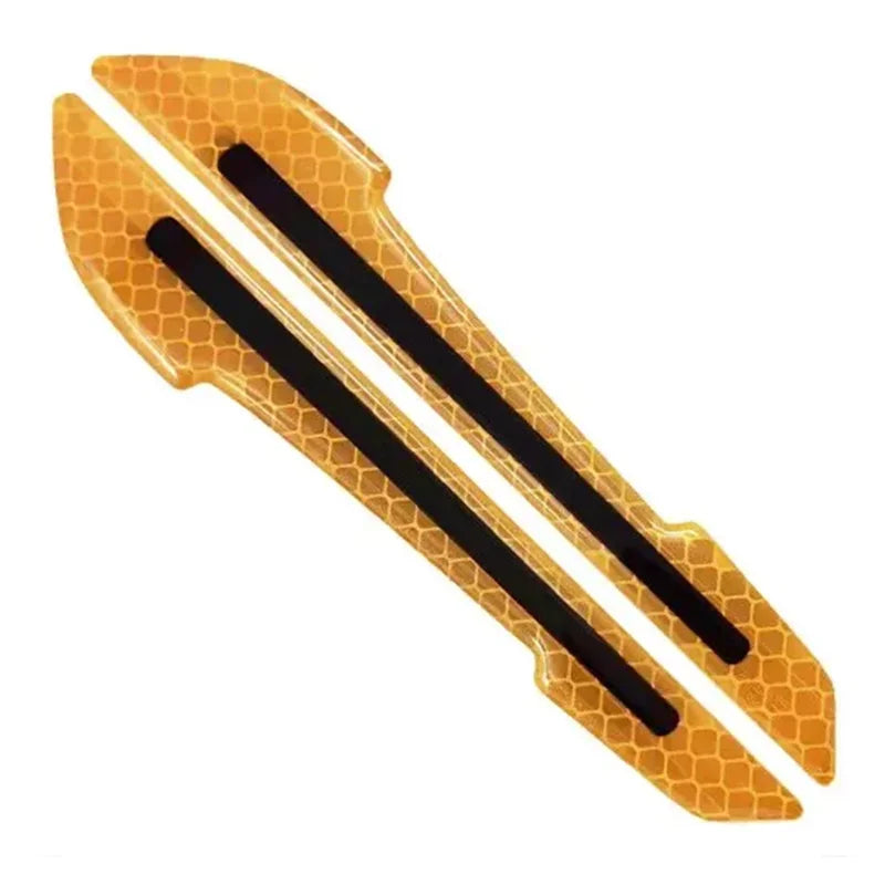 A set of reflective glow-in-the-dark bumper strips for car mirrors, featuring an orange honeycomb texture.