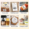 A collection of various labels including food, clothing, price, transparent, round, and category labels
