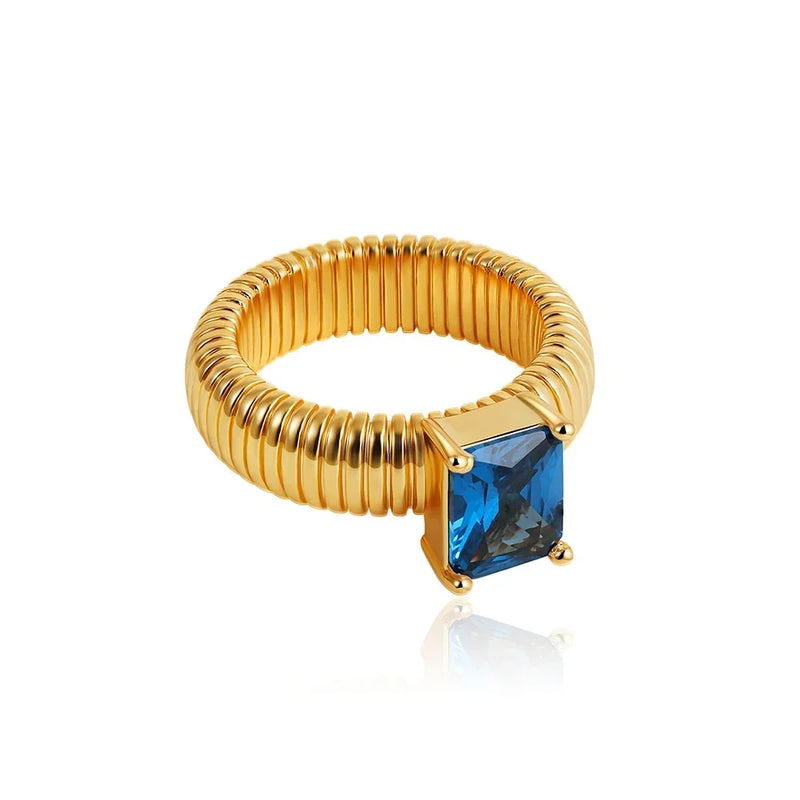 Chunky Gold-Plated Crystal Ring with Geometric Stripes