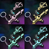 A set of transformable gemstone toy keychains in black, gold, and teal colors displayed against a dark background.