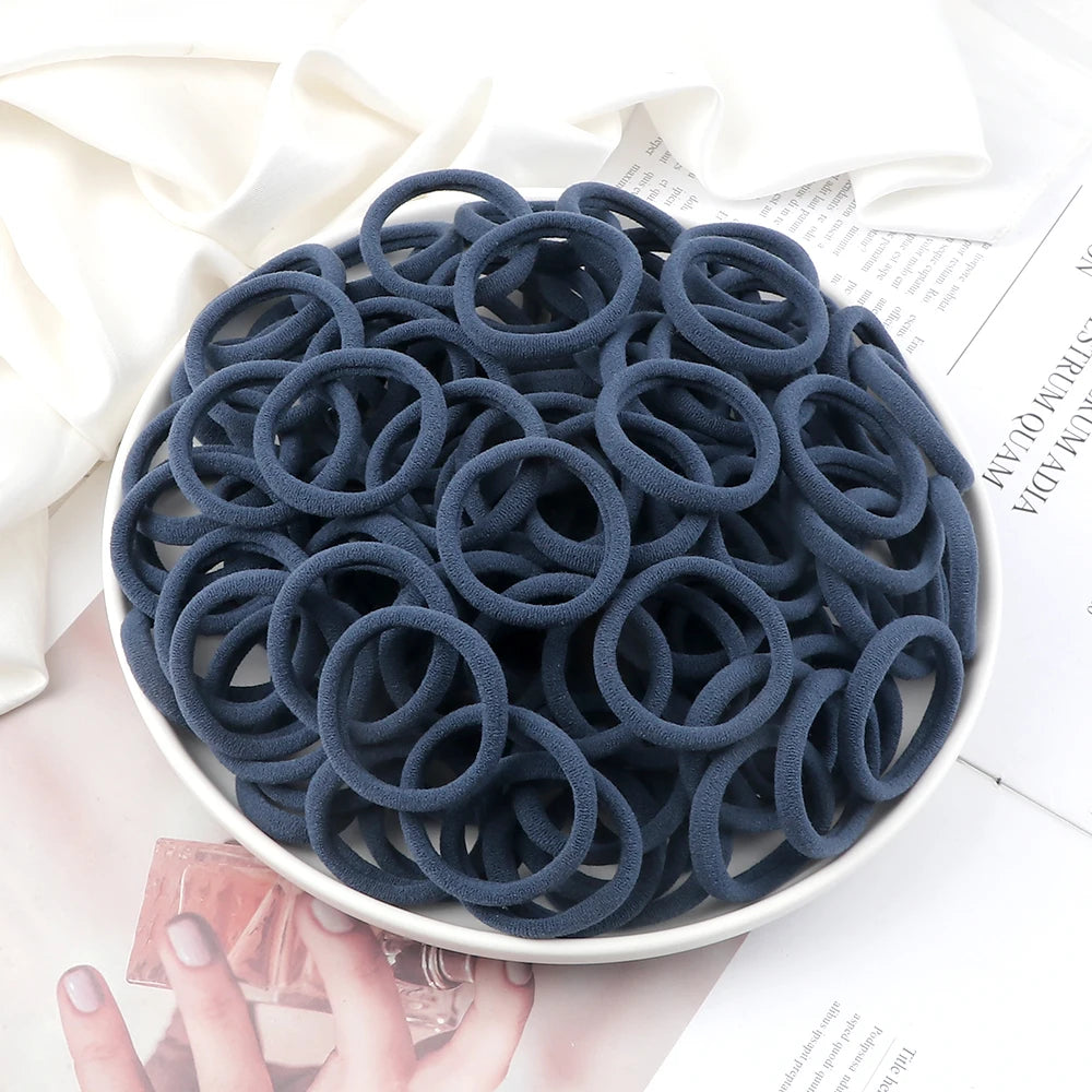 50-Pack Solid Color Elastic Hair Ties for Women & Girls