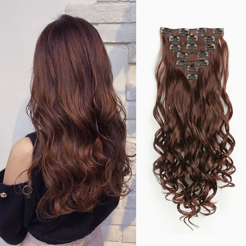 22-Inch Curly Wavy Clip-In Hair Extensions - 7 Piece Set