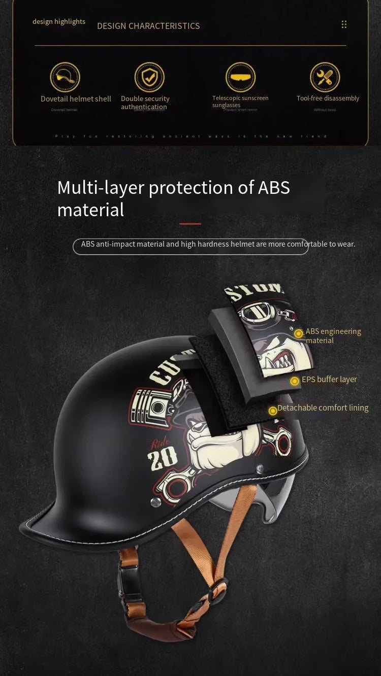 Retro Half Helmet for Men and Women – Lightweight Commuter Cruiser Motorcycle Helmet