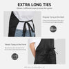 A black bib apron shown in two ways: tied at the back and wrapped at the front.