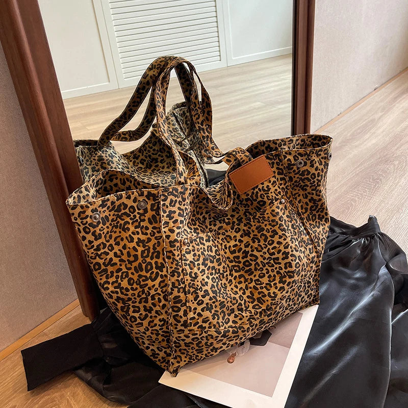 Vintage Leopard Print Canvas Tote Bag