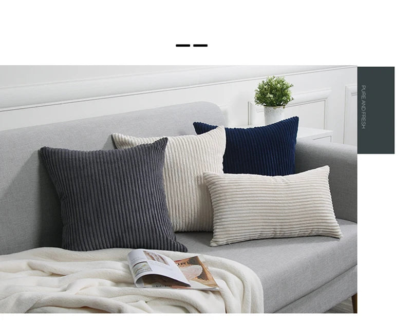 Soft Corduroy Striped Throw Pillow Cover