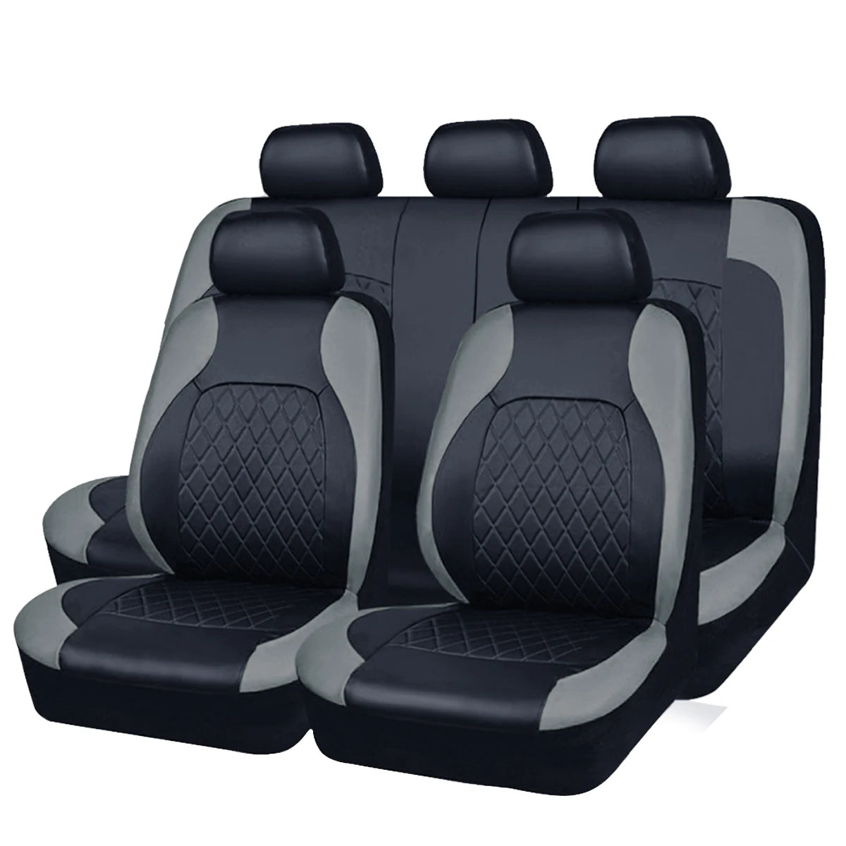Un ensemble de protections pour sièges de voiture en cuir PU noir et gris toute saison.