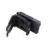 Black tactical duty belt holder with a hinged design for secure storage.