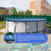 Stainless steel pool cover clips with comfort grip handles securing a pool cover against winter weather.