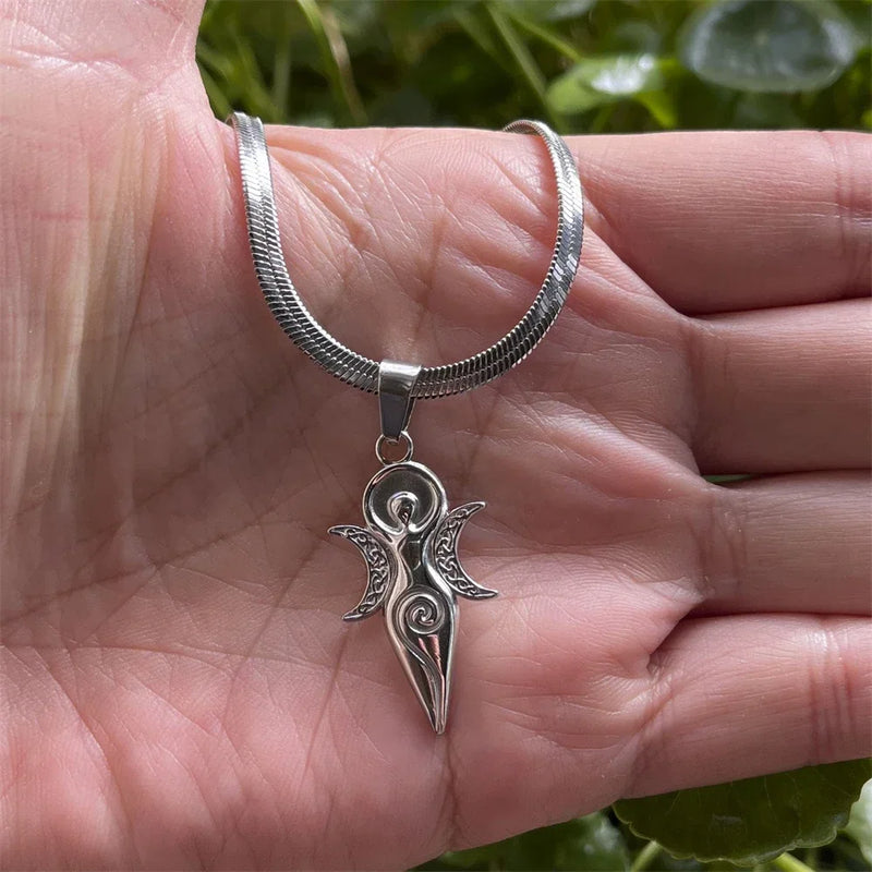 Triple Moon Goddess Pendant Necklace