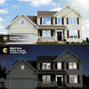 A two-story house exterior showing daytime privacy protection and nighttime curtains drawn.