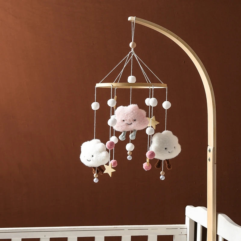 Wooden and Felt Crib Mobile with Cloud and Star Rattles