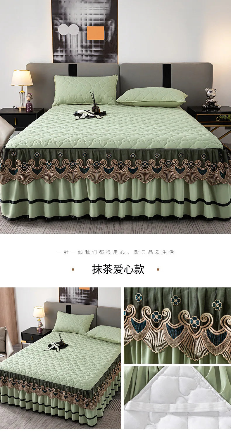 Gold Embroidered Lace Bed Skirt with Heart Pattern