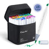 A black storage case containing 48 double-headed alcohol art markers and a brush pen.