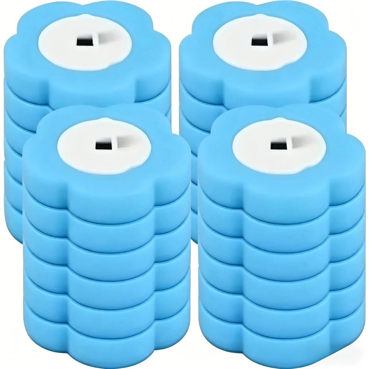 A set of blue wall-mounted disposable toilet brush heads with replaceable heads.