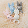 Handmade Crochet Bunny Rattle with Wooden Teether for Babies