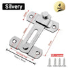 Silver stainless steel sliding door latch lock with four screws and a 4 inch measurement indicator