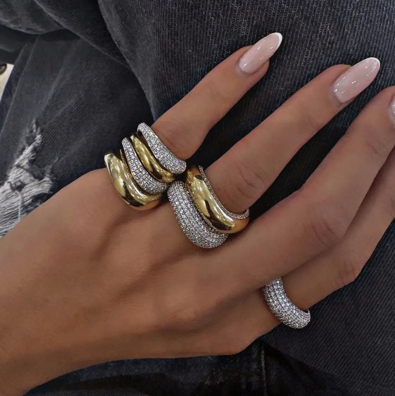 Wavy Stackable Gold-Plated Ring with Cubic Zirconia
