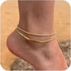 Layered Herringbone Anklet Set