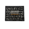 A black plastic puzzle set containing various metal wire puzzles and brain teasers.