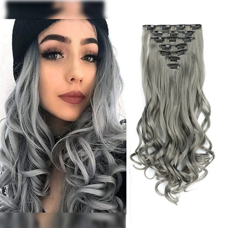 22-Inch Curly Wavy Clip-In Hair Extensions - 7 Piece Set
