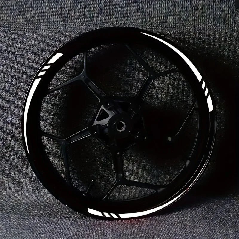 Black motorcycle wheel rim decal sticker set with sport stripe vinyl hub decoration
