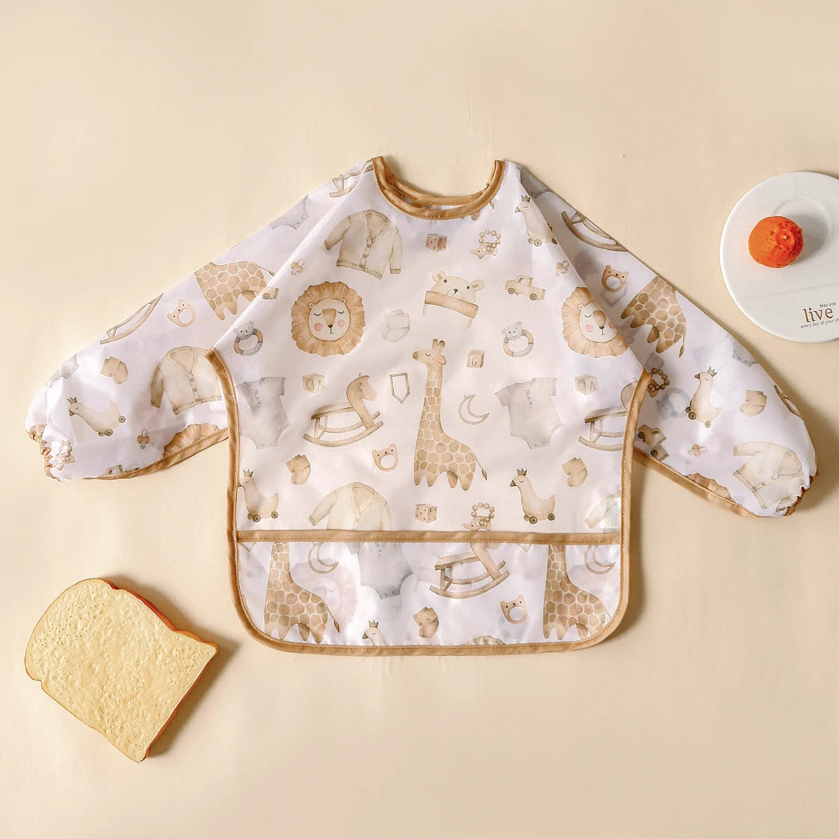 Waterproof Long-Sleeve Baby Bibs with Catch-All Pockets