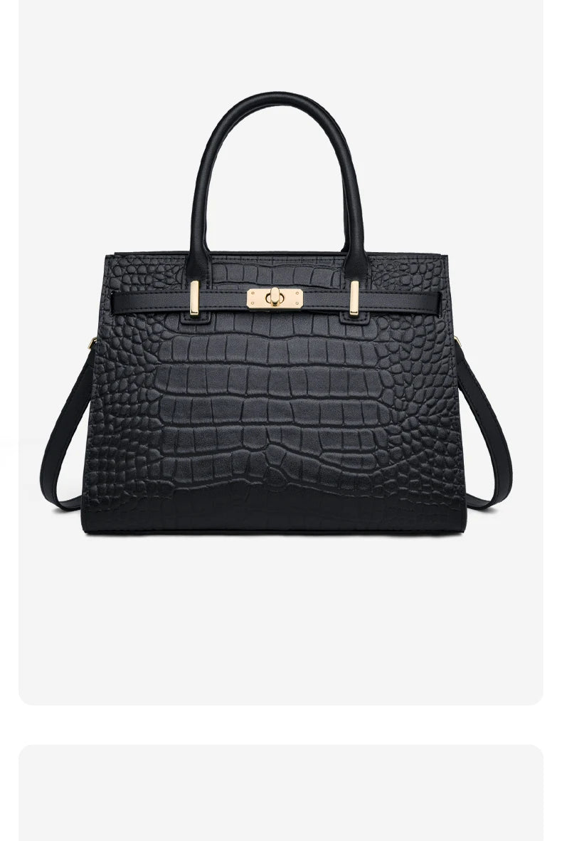 Elegant Genuine Leather Shoulder Bag for Women with Top Handle
