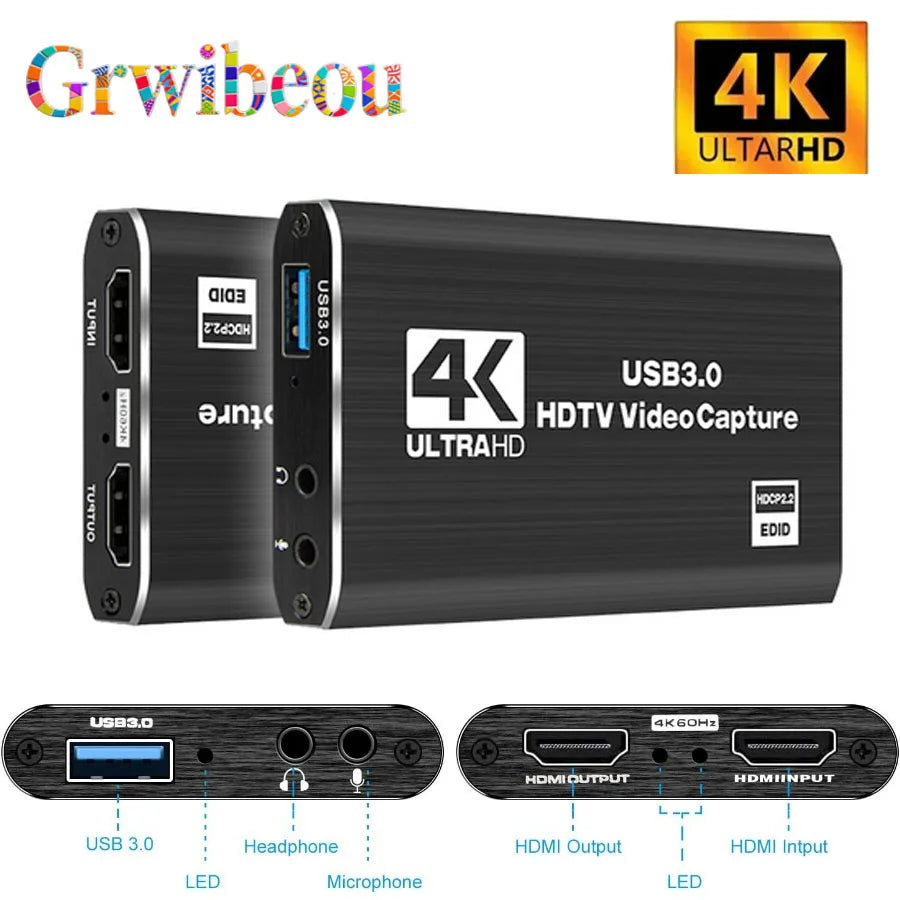 4K USB 3.0 HDMI Video Capture Card for Live Streaming & Recording