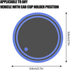 A circular LED light designed for a car cup holder position, shown with dimensions of 6.8cm/2.7in.