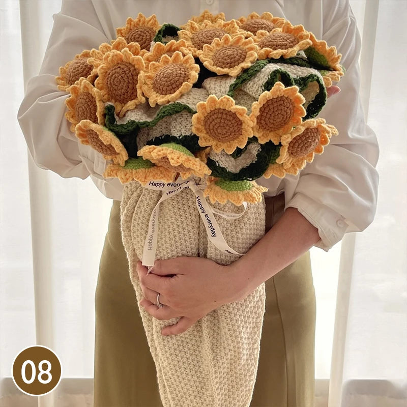 Hand Knitted Rose Bouquet Throw Blanket