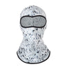 A silver and gray full face balaclava with a black visor, designed for windproof protection.