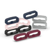 A set of ten silicone watch strap retainers in various shades of blue, pink, and gray.