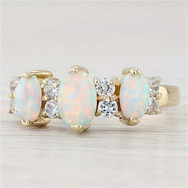 Oval Synthetic Opal Ring with Gold Plating