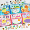 A colorful magnetic dress-up quiet book featuring various animal and character figures for children.