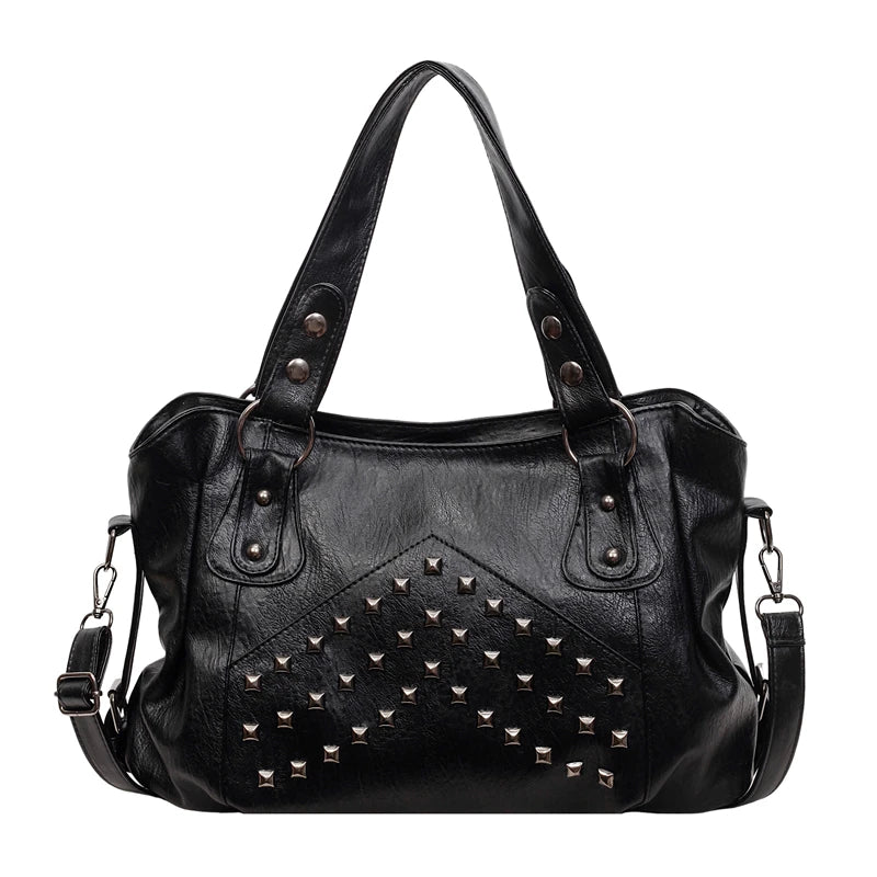 Rivet Punk Large Capacity Tote Bag with Adjustable Crossbody Strap