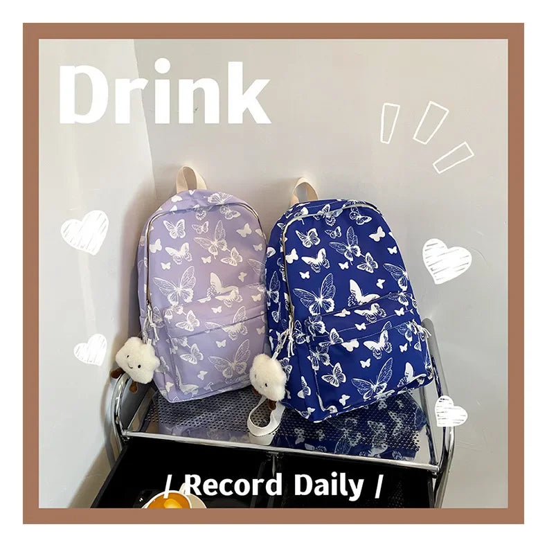 Butterfly Print Canvas Backpack for Women