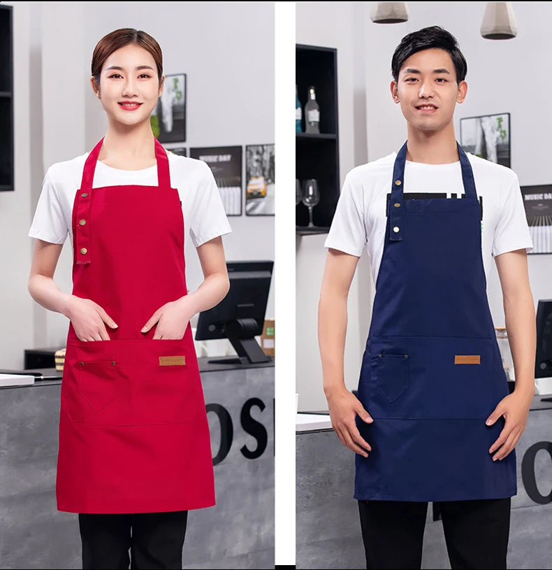 Canvas Cotton Cooking Apron with Adjustable Halter Neck and Large Pockets
