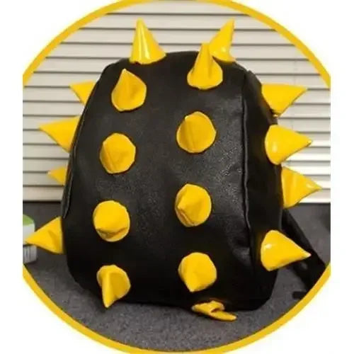 Black PU leather backpack with yellow spikes and studs